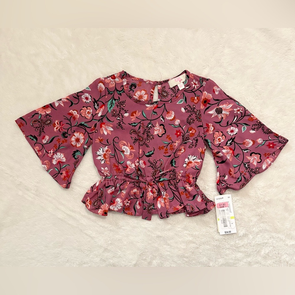 Floral Bell Sleeve Top - Pink